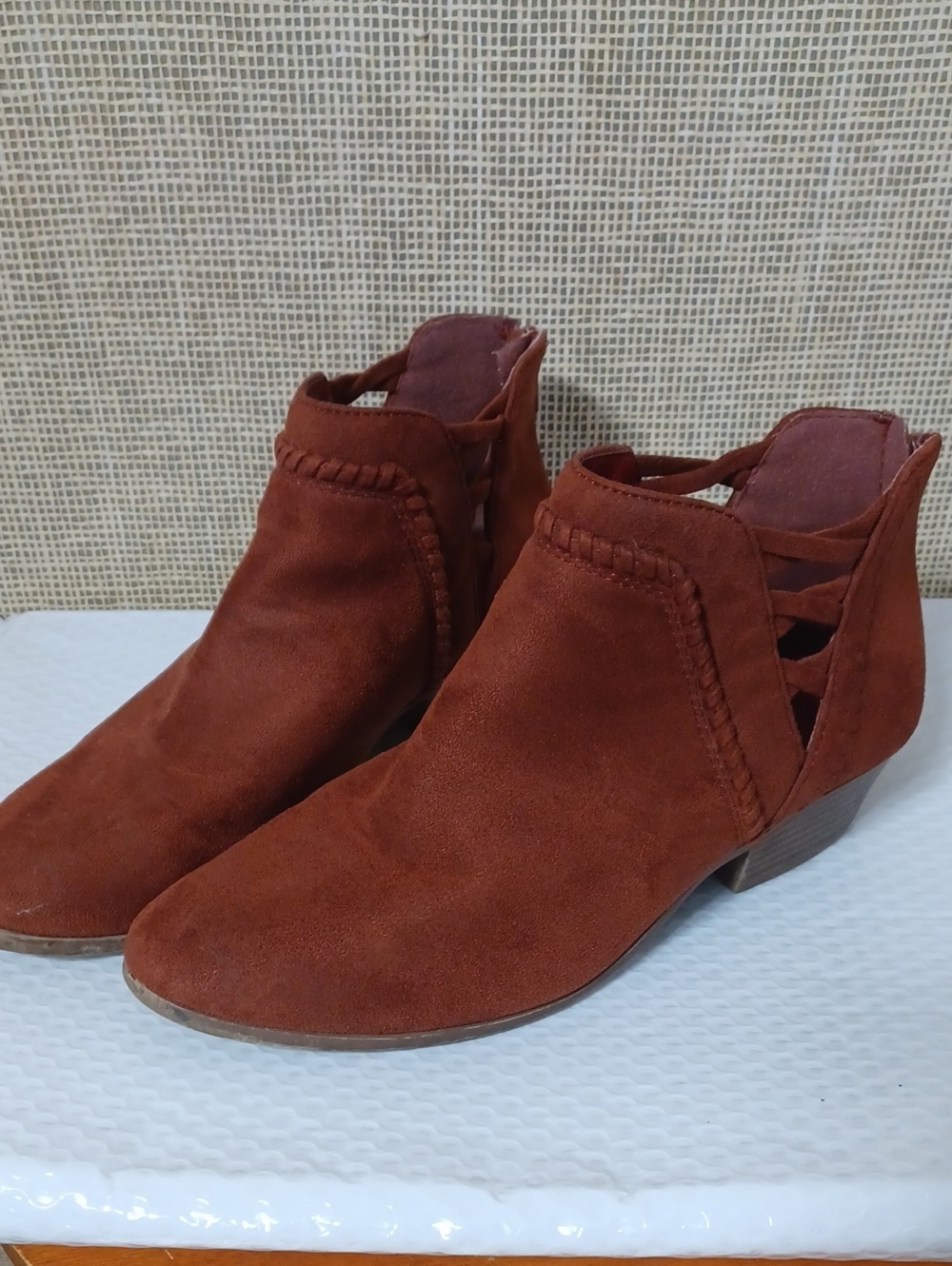 Soda Rust Suede Cutout Ankle Booties